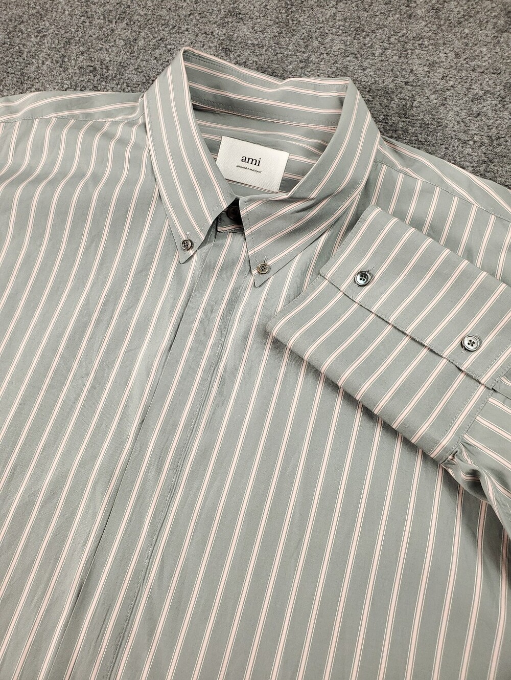 Ami Alexandre Mattiussi  2XL Dress Shirt Button Down Striped Pink Gray Designer